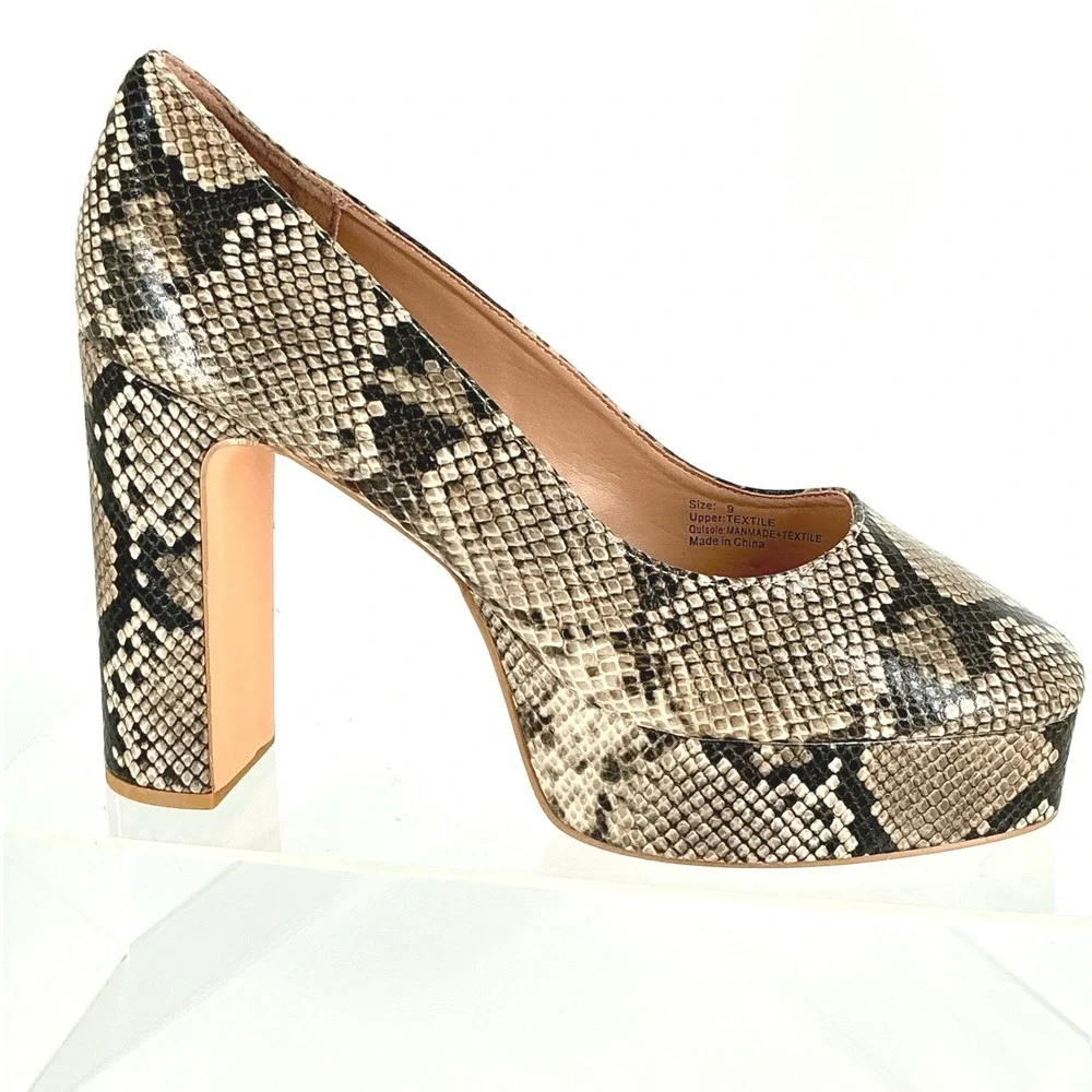 NY&C Size 9 Snakeskin Print  Platform Block Heel Pumps Neutral NEW $85